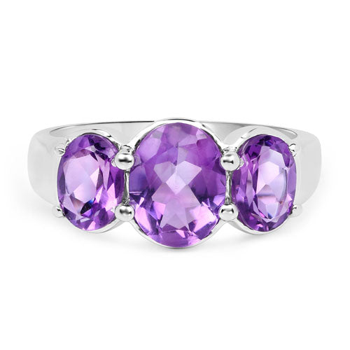 3.20 Carat Genuine Amethyst .925 Sterling Silver Ring with a triple-stone violet setting on Tampa Home & Garden Store