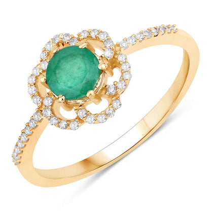 Emerald and Diamond Halo Ring in 14K yellow gold with 0.55ct Zambian emerald, pavé band, Bids.com on Tampa Home & Garden Store