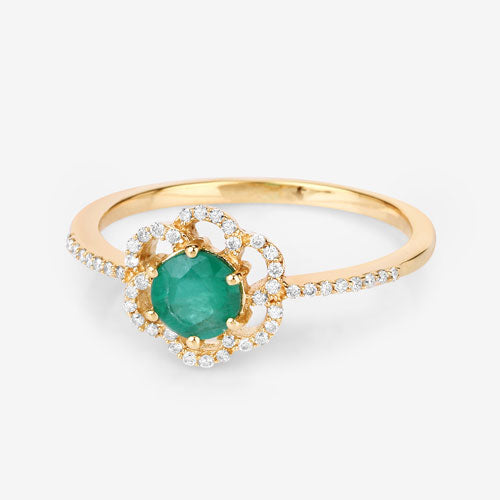 0.55 Carat Zambian Emerald Ring with emerald centerpiece and diamond halo in 14K Yellow Gold on Tampa Home & Garden Store
