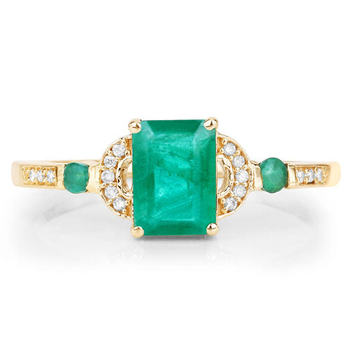 Emerald and diamond ring, 1.07 ct Zambian emerald with white diamonds in 14K yellow gold on Tampa Home & Garden Store