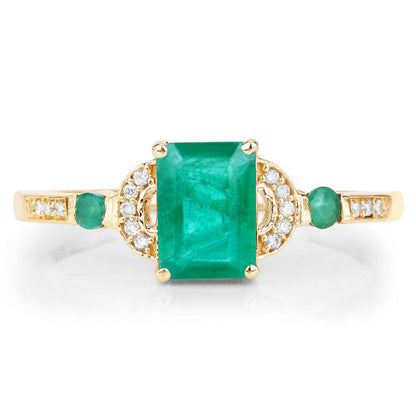 Emerald and diamond ring, 1.07 ct Zambian emerald with white diamonds in 14K yellow gold on Tampa Home & Garden Store