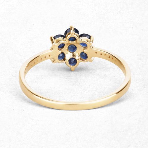 0.45ct blue sapphire and white diamond ring in 10K yellow gold with floral sapphire cluster on Tampa Home & Garden Store