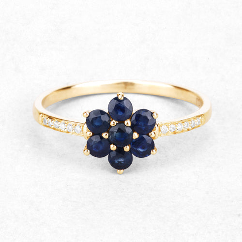 Ring 10K yellow gold floral blue sapphire cluster with pave diamonds band by Bids.com on Tampa Home & Garden Store