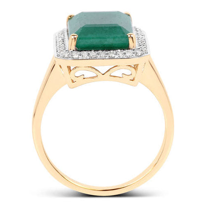 Ring 5.71ct emerald-cut dyed emerald centerpiece with diamond halo in 14K yellow gold on Tampa Home & Garden Store