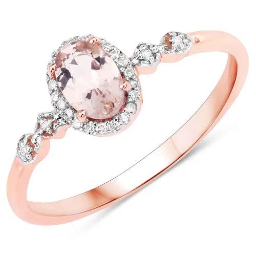 0.48ct Morganite and white diamond ring in 10K rose gold with oval center and diamond halo on Tampa Home & Garden Store