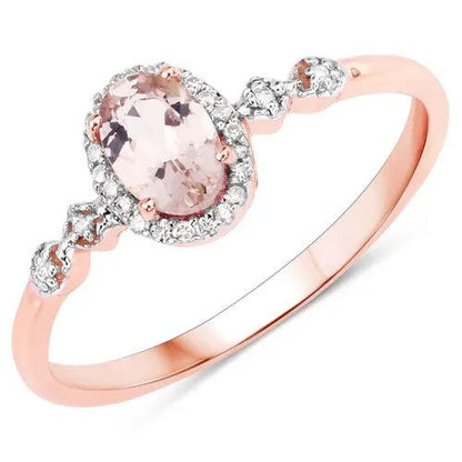 0.48ct Morganite and white diamond ring in 10K rose gold with oval center and diamond halo on Tampa Home & Garden Store