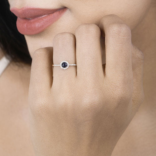 Blue sapphire and pavé white diamond ring on 14K yellow gold, 0.38ct, Bids.com on Tampa Home & Garden Store