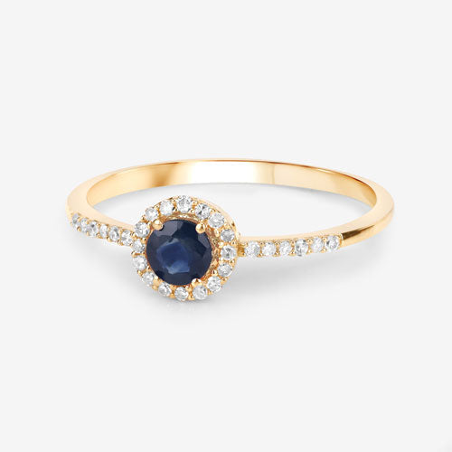 Ring 0.38ct genuine blue sapphire with diamond halo and pave band on 14K yellow gold on Tampa Home & Garden Store