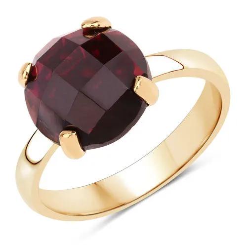 Garnet ring with deep red gemstone set in a gold-tone band, 7.38ct, prong-set on Tampa Home & Garden Store