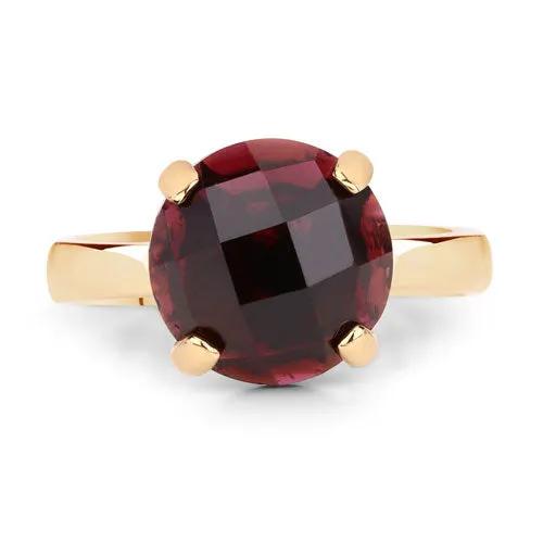 Garnet ring with a 7.38-carat round red garnet set in a gold-tone band on Tampa Home & Garden Store