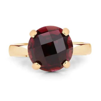 Garnet ring with a 7.38-carat round red garnet set in a gold-tone band on Tampa Home & Garden Store