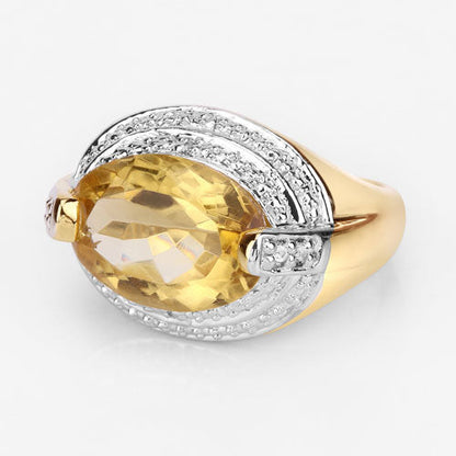 Ring citrine with pave diamonds, two-tone .925 sterling silver and gold band by Bids.com on Tampa Home & Garden Store
