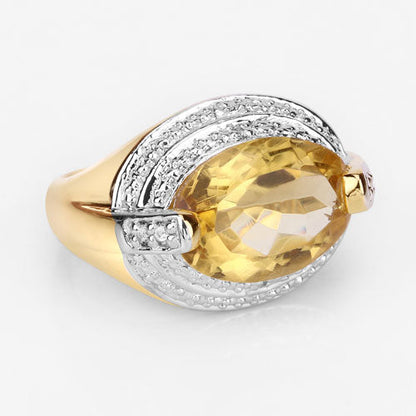 Ring 4.56 Ct Citrine and Diamond two-tone gold/sterling silver with oval citrine and pave halo on Tampa Home & Garden Store