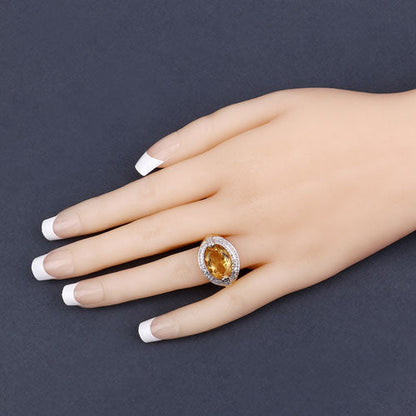 Ring by Bids.com: 4.56ct genuine citrine with white diamond halo in .925 sterling silver on Tampa Home & Garden Store