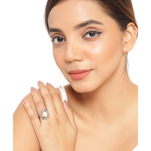 Ring with 3.92ct Ethiopian opal, multicolor sapphires and white diamonds in .925 sterling silver on Tampa Home & Garden Store