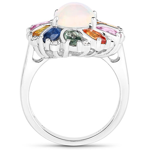 Ring: 3.92ct Ethiopian opal with sapphire, white diamonds pave in .925 silver by Bids.com on Tampa Home & Garden Store