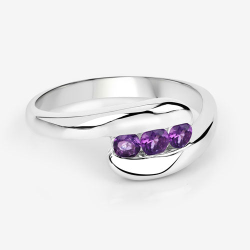 Genuine amethyst ring 0.54 ct .925 sterling silver with three purple stones, wave band on Tampa Home & Garden Store