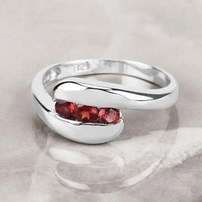 Sterling silver garnet ring with three red garnet stones, 0.74ct genuine garnet, Bids.com on Tampa Home & Garden Store
