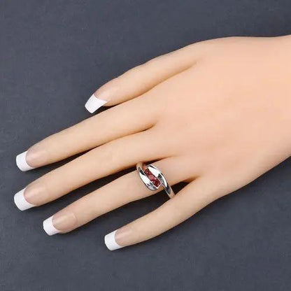 Ring 0.74ct Garnet in .925 Sterling Silver with red gemstone on finger on Tampa Home & Garden Store