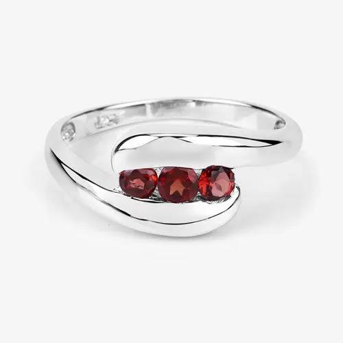 Garnet ring 0.74ct .925 sterling silver with three red garnet stones in a curved bypass setting on Tampa Home & Garden Store