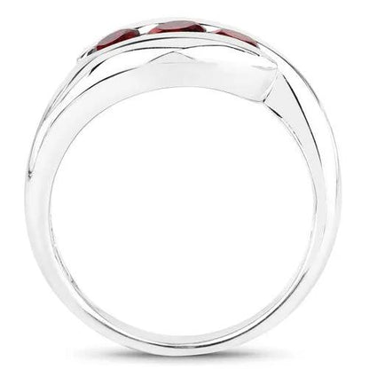0.74 Carat Garnet .925 Sterling Silver Ring with a row of red garnets on a polished band on Tampa Home & Garden Store