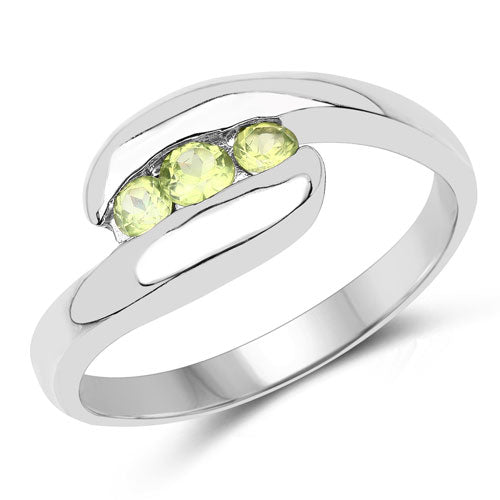 0.56ct Genuine peridot sterling silver ring with three green stones in a wrap design on Tampa Home & Garden Store