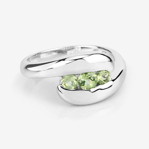 0.56 Carat Genuine Peridot .925 Sterling Silver Ring by Bids.com with three lime-green stones on Tampa Home & Garden Store