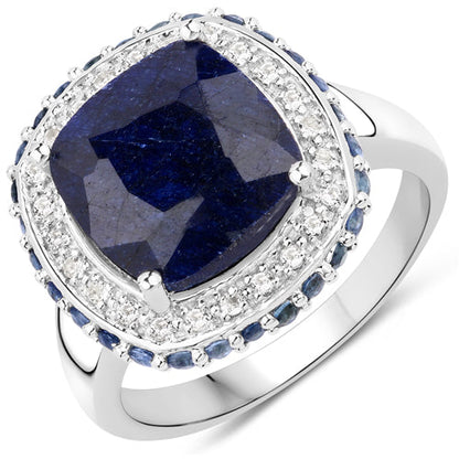 Ring: 6.46 carat dyed sapphire, white topaz halo, blue sapphire accents, .925 sterling silver on Tampa Home & Garden Store