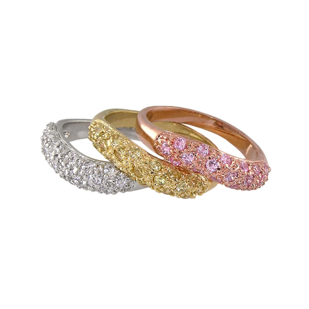 Glamour Pave Ring Set, 4 pavé rings in silver, gold & rose gold by Lauren G Adams on Tampa Home & Garden Store