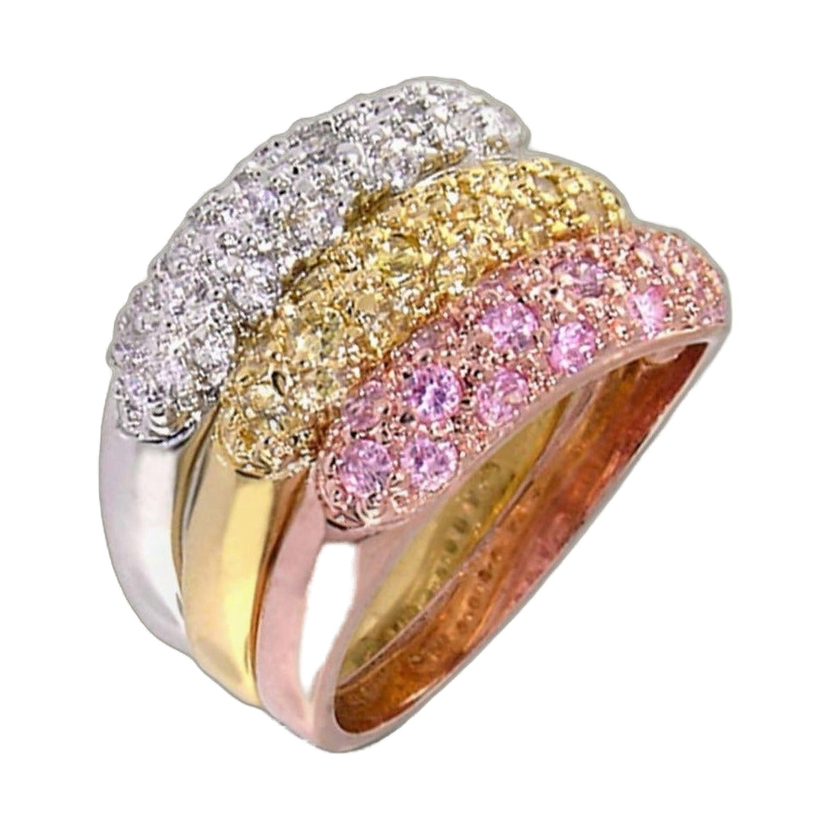 Glamour Pave Ring Set by Lauren G Adams, multi-tone pavé crystals on a gold-tone band on Tampa Home & Garden Store