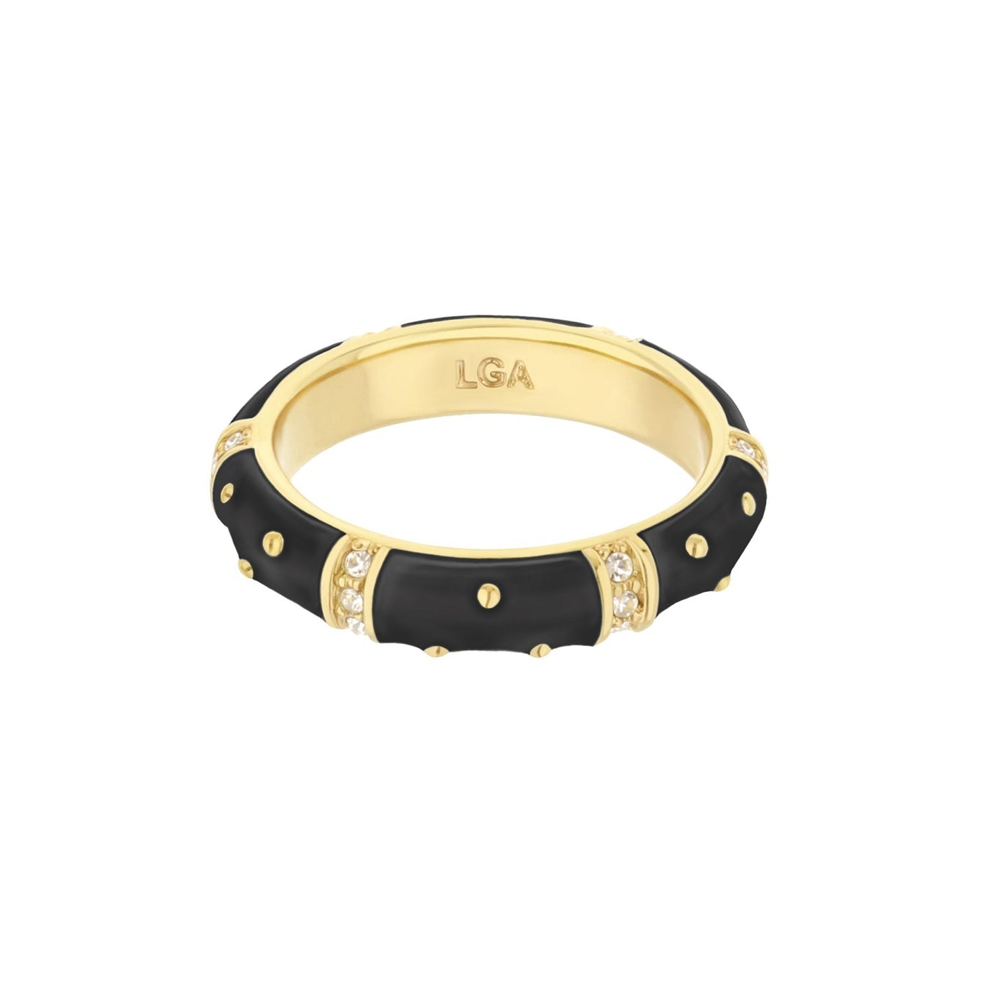 Polka Dot Stackable Ring by LGA with black enamel segments, gold-tone band and crystals on Tampa Home & Garden Store