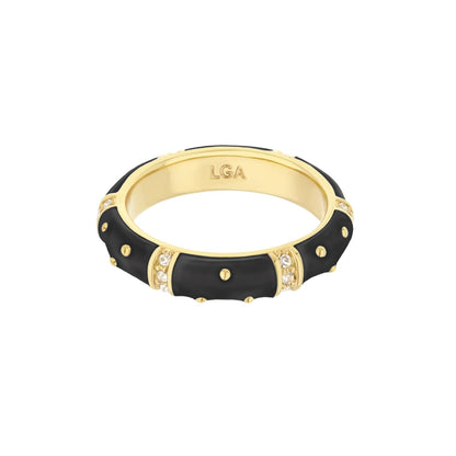 Polka Dot Stackable Ring by LGA with black enamel segments, gold-tone band and crystals on Tampa Home & Garden Store