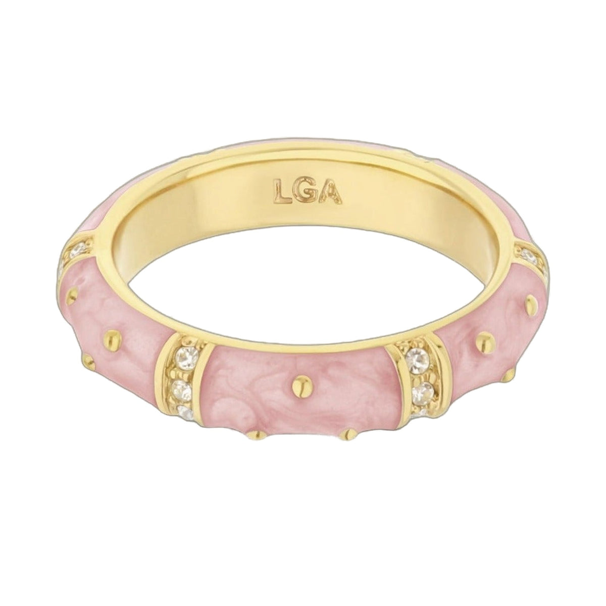 Polka Dot Stackable Ring by Lauren G Adams, pink enamel with crystal accents on gold-tone band on Tampa Home & Garden Store