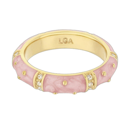 Polka Dot Stackable Ring by Lauren G Adams, pink enamel with crystal accents on gold-tone band on Tampa Home & Garden Store