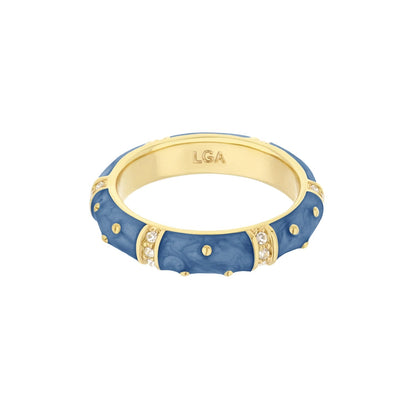 Polka Dot Stackable Ring blue enamel with gold band and crystal accents LGA engraving on Tampa Home & Garden Store