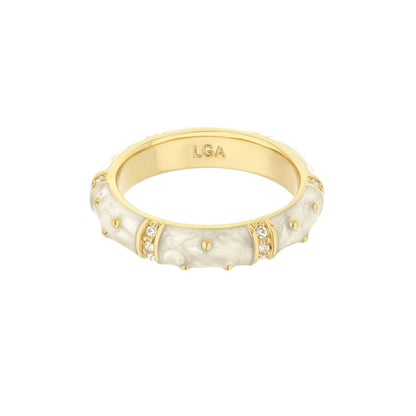 Polka Dot Stackable Ring gold band with white enamel polka dots and crystal accents LGA inside on Tampa Home & Garden Store