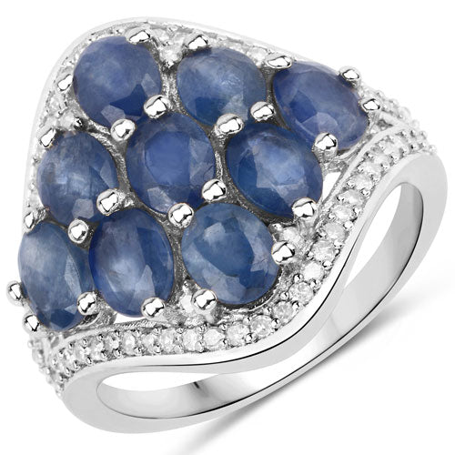Ring with 3.40 Carat Blue Sapphire and White Diamond in .925 Sterling Silver by Bids.com on Tampa Home & Garden Store