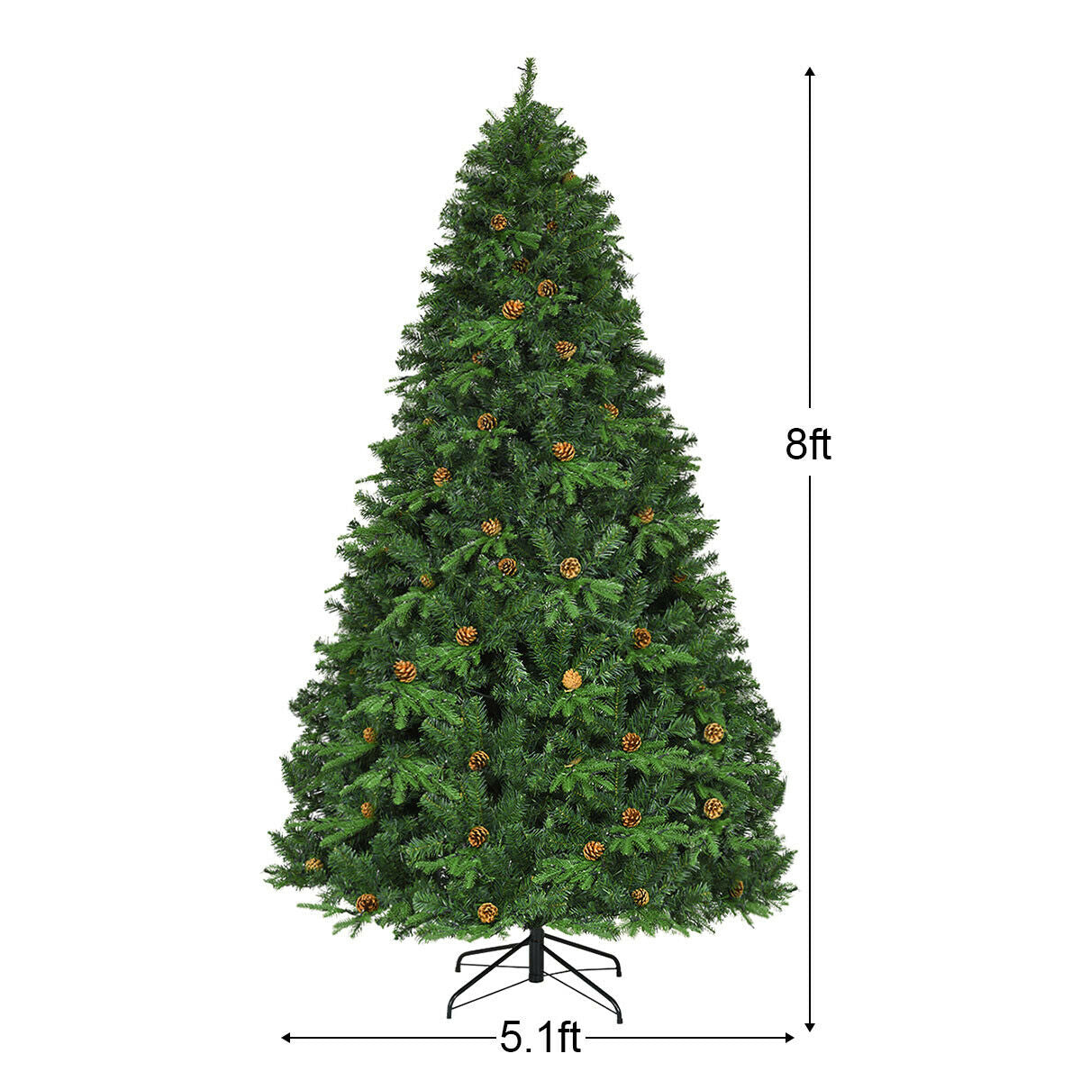 7.5 ft DirectDeals artificial Christmas tree with LED lights and pine cones on stand on Tampa Home & Garden Store