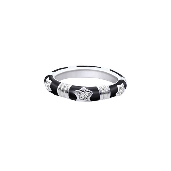 Stars Of Night Stackable Ring by Lauren G Adams, black band with silver star accents on Tampa Home & Garden Store