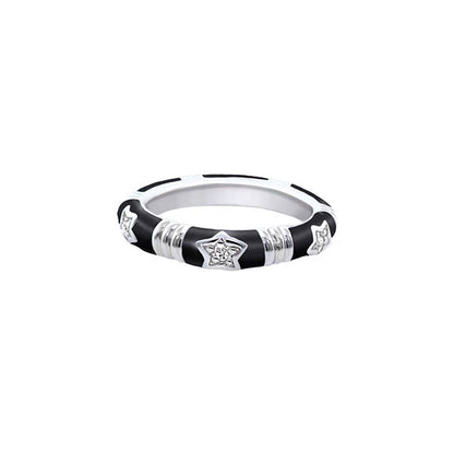 Stars Of Night Stackable Ring by Lauren G Adams, black band with silver star accents on Tampa Home & Garden Store