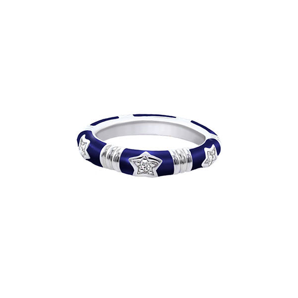 Stars Of Night Stackable Ring by Lauren G Adams in blue enamel with silver star accents on Tampa Home & Garden Store