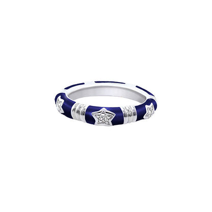 Stars Of Night Stackable Ring by Lauren G Adams in blue enamel with silver star accents on Tampa Home & Garden Store