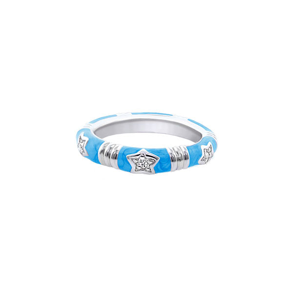 Stars Of Night Stackable Ring by Lauren G Adams in blue enamel with silver star charms on Tampa Home & Garden Store