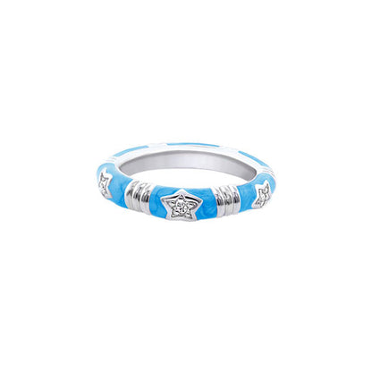 Stars Of Night Stackable Ring by Lauren G Adams in blue enamel with silver star charms on Tampa Home & Garden Store
