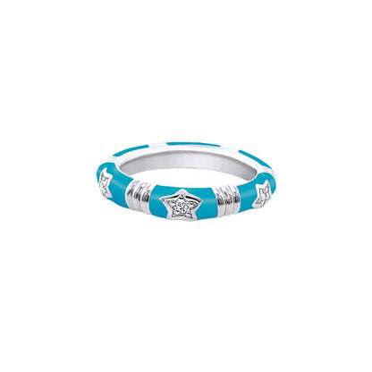 Stars Of Night stackable ring turquoise enamel with silver star charms and crystals by Lauren G Adams on Tampa Home & Garden Store