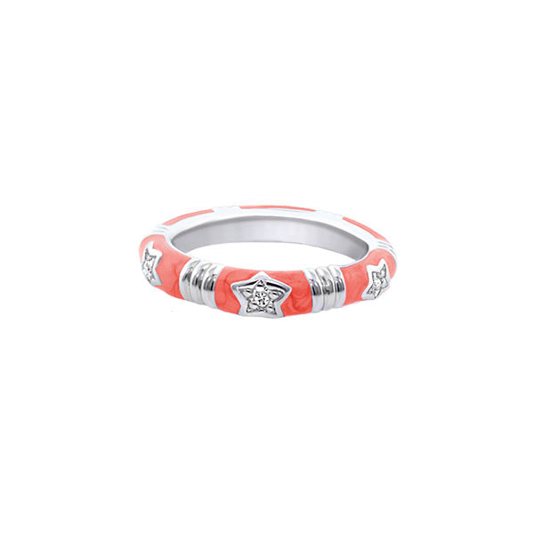 Stars Of Night Stackable Ring coral pink enamel band with silver star charms Lauren G Adams on Tampa Home & Garden Store