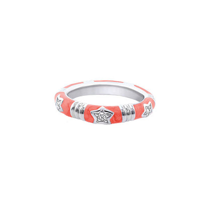 Stars Of Night Stackable Ring coral pink enamel band with silver star charms Lauren G Adams on Tampa Home & Garden Store