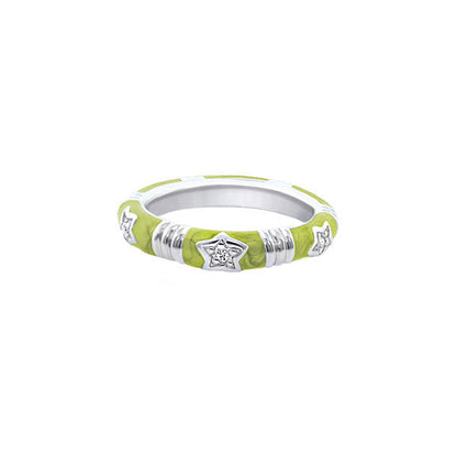 Stars Of Night stackable ring by Lauren G Adams in lime green enamel with silver star charms on Tampa Home & Garden Store