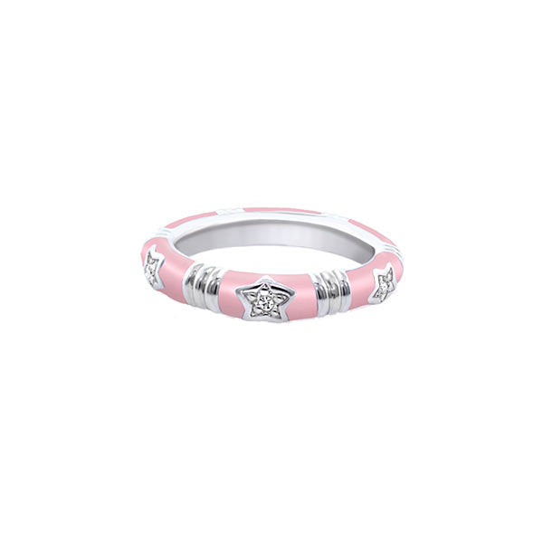 Stars Of Night Stackable Ring pink enamel with silver star accents Lauren G Adams on Tampa Home & Garden Store