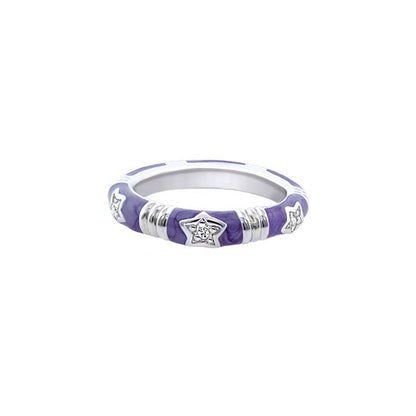 Stars Of Night Stackable Ring by Lauren G Adams purple enamel band with silver star accents on Tampa Home & Garden Store